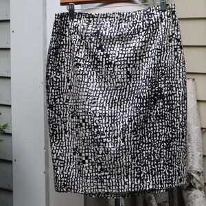 Ann Taylor Black White Abstract Print Stretch Cotton Silk Blend Pencil Skirt 6
